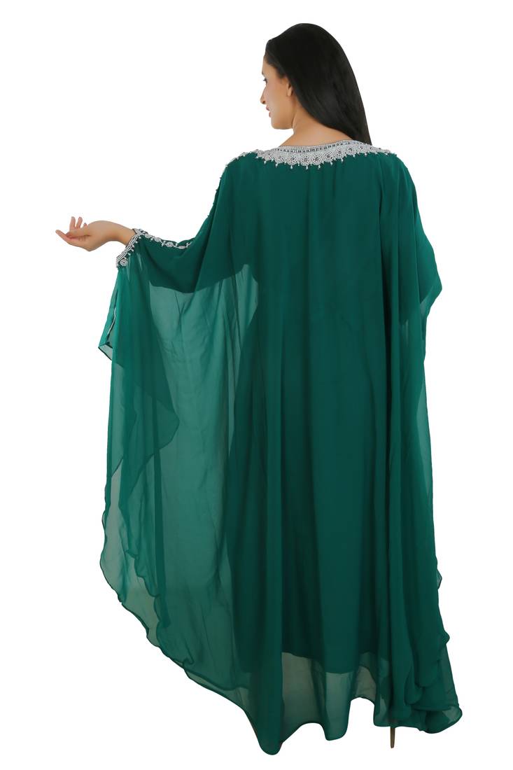 Sea Green Georgette Embroidered Zari Work Islamic Kaftans