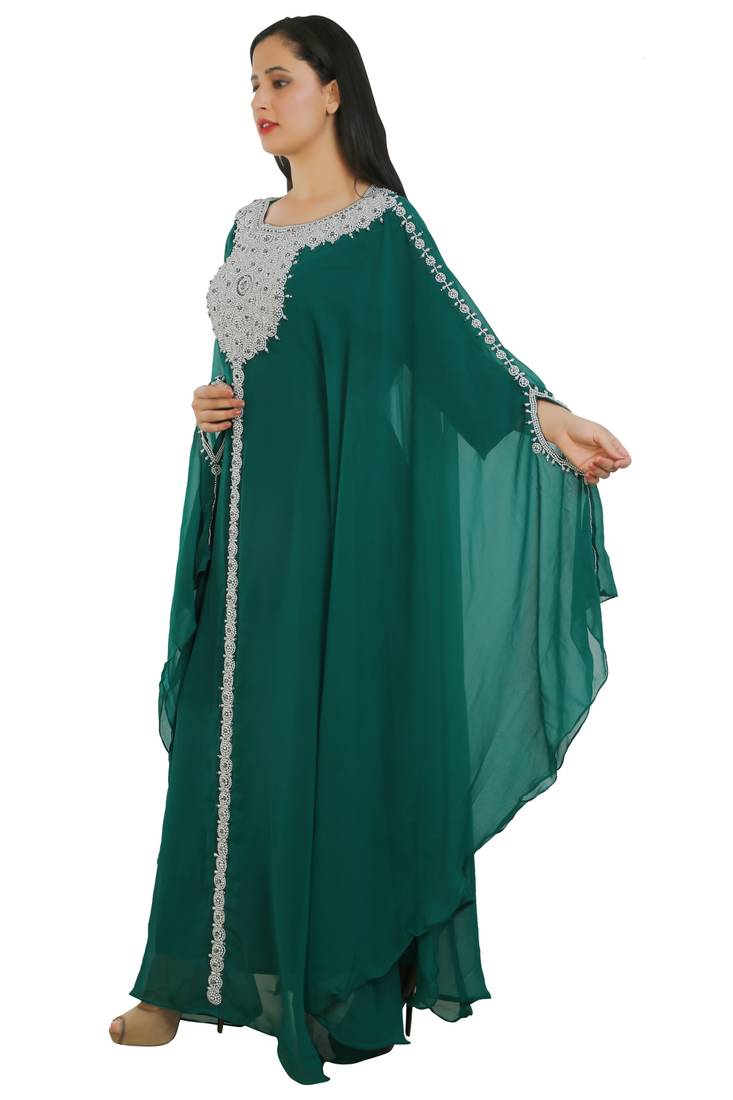 Sea Green Georgette Embroidered Zari Work Islamic Kaftans