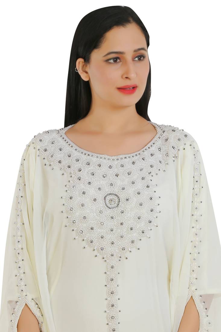 Cream Georgette Embroidered Zari Work Islamic Kaftans