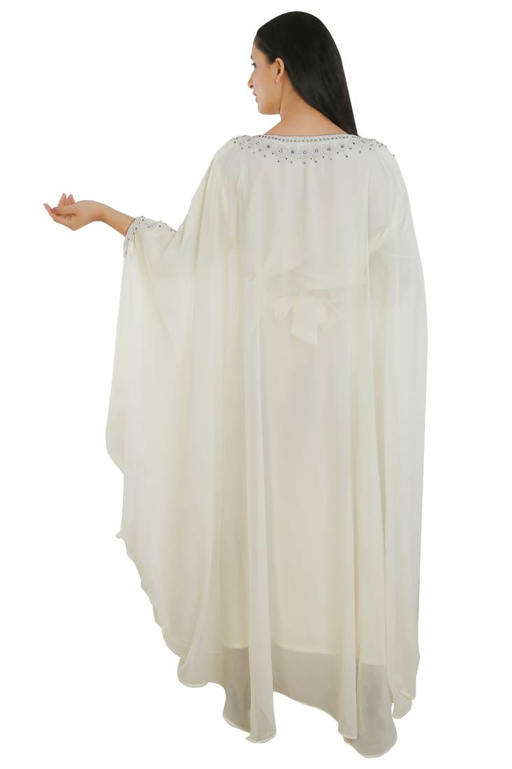 Cream Georgette Embroidered Zari Work Islamic Kaftans