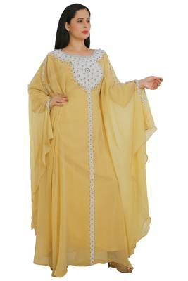 Yellow Georgette Embroidered Zari Work Islamic Kaftans 1