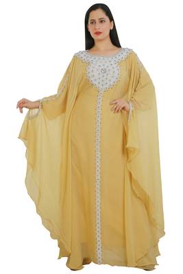 Yellow Georgette Embroidered Zari Work Islamic Kaftans 2
