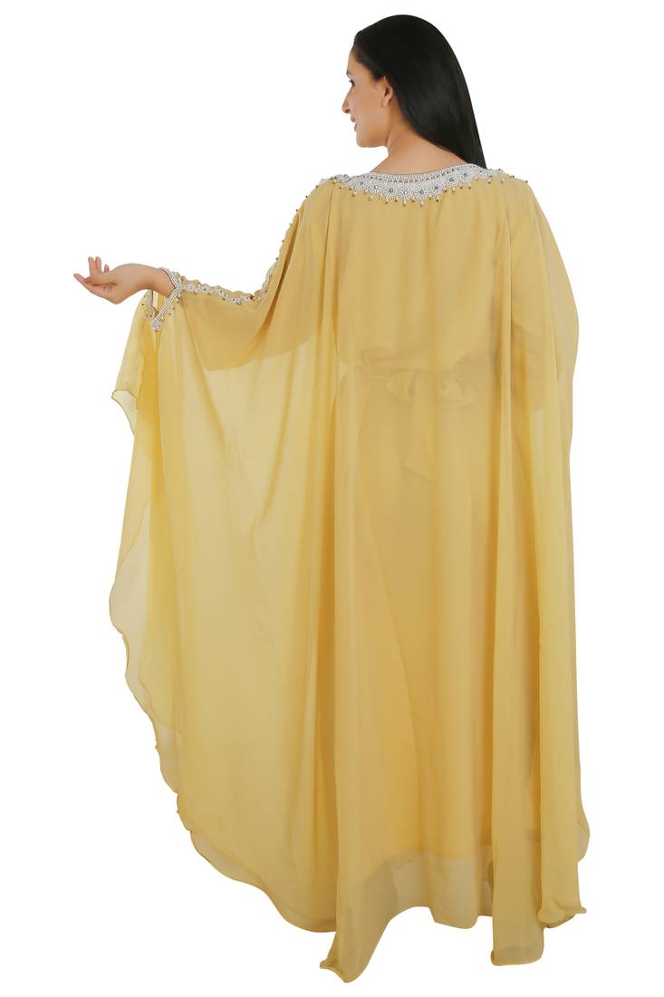 Yellow Georgette Embroidered Zari Work Islamic Kaftans