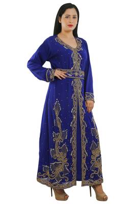 Royal Blue Georgette Embroidered Zari Work Islamic Kaftans 2