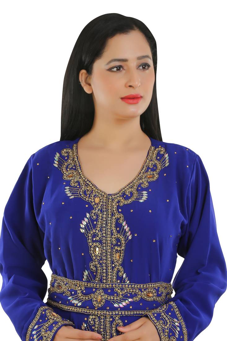 Royal Blue Georgette Embroidered Zari Work Islamic Kaftans