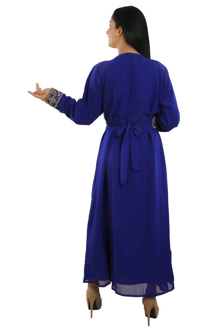 Royal Blue Georgette Embroidered Zari Work Islamic Kaftans