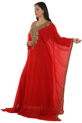Red Georgette Embroidered Zari Work Islamic Kaftans 2