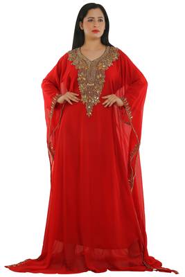 Red Georgette Embroidered Zari Work Islamic Kaftans 1