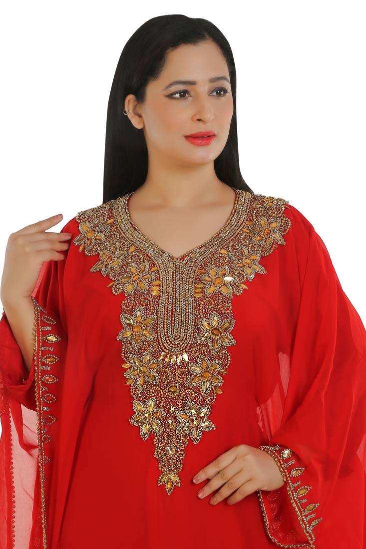 Red Georgette Embroidered Zari Work Islamic Kaftans