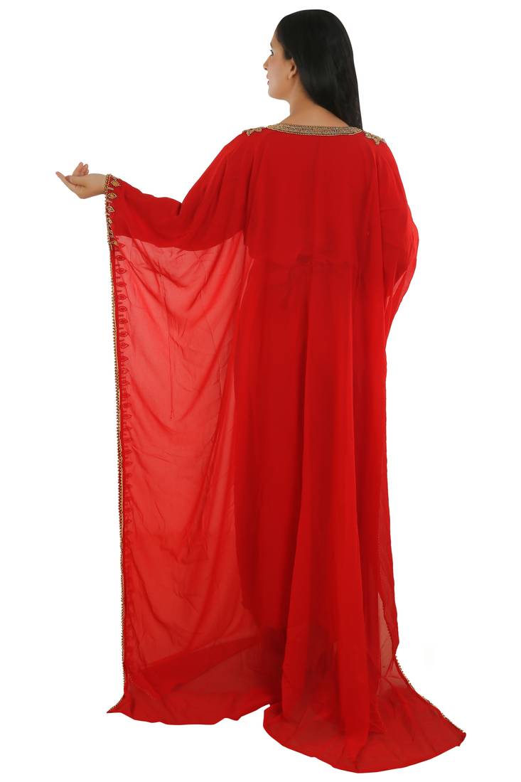 Red Georgette Embroidered Zari Work Islamic Kaftans