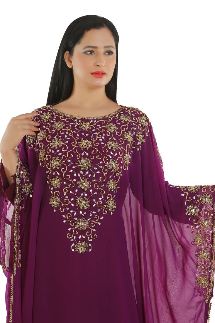 Magenta Georgette Embroidered Zari Work Islamic Kaftans