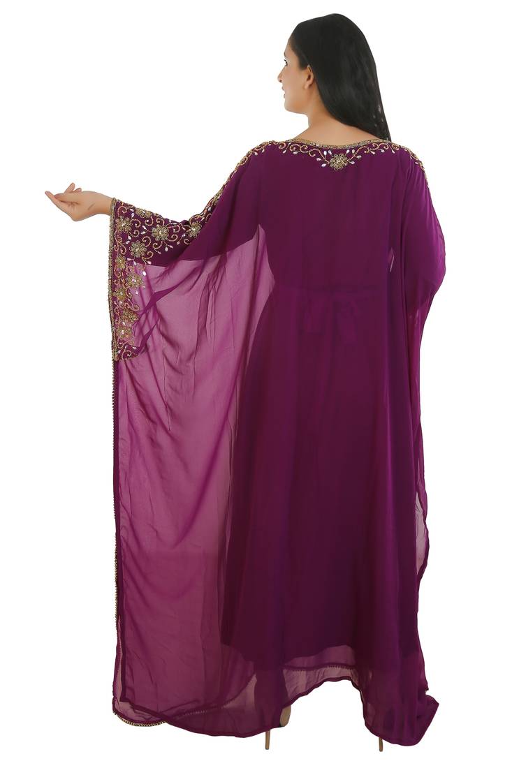 Magenta Georgette Embroidered Zari Work Islamic Kaftans