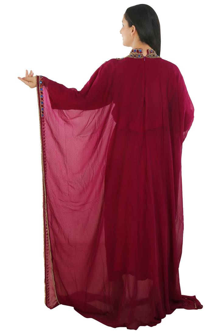 Magenta Georgette Embroidered Zari Work Islamic Kaftans