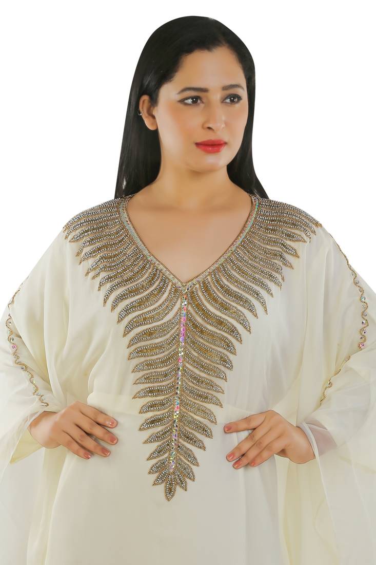 Cream Georgette Embroidered Zari Work Islamic Kaftans