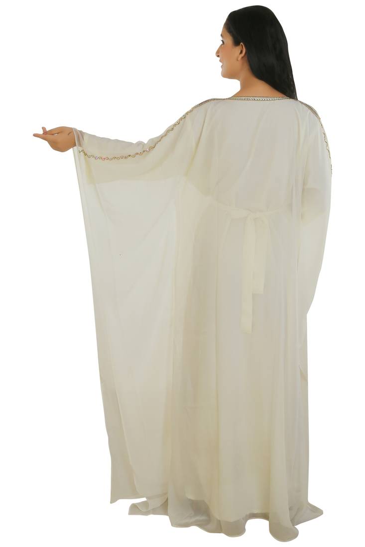 Cream Georgette Embroidered Zari Work Islamic Kaftans