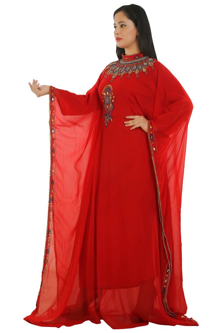 Red Georgette Embroidered Zari Work Islamic Kaftans