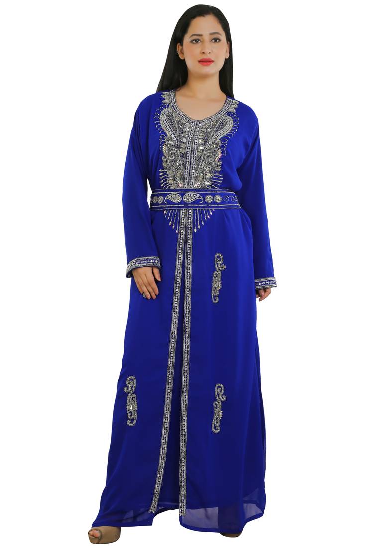 Royal Blue Georgette Embroidered Zari Work Islamic Kaftans