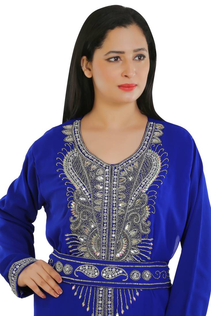 Royal Blue Georgette Embroidered Zari Work Islamic Kaftans