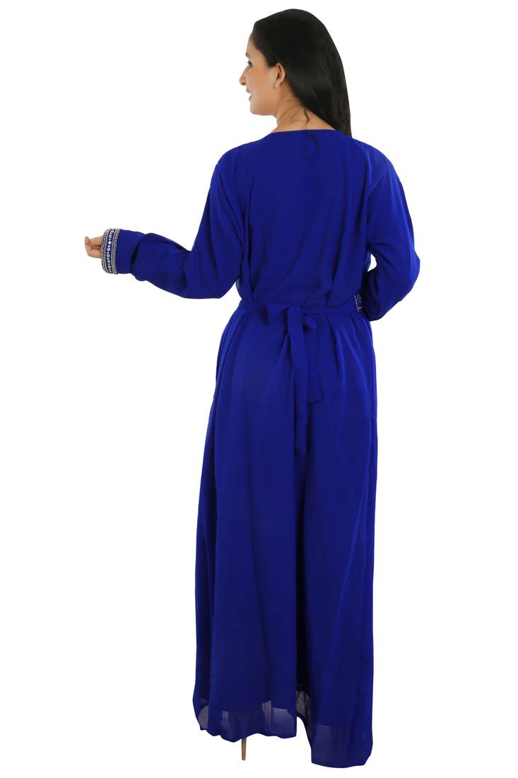 Royal Blue Georgette Embroidered Zari Work Islamic Kaftans