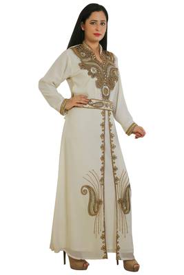 Cream Georgette Embroidered Zari Work Islamic Kaftans 1