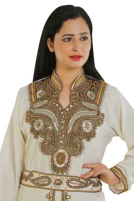Cream Georgette Embroidered Zari Work Islamic Kaftans 3