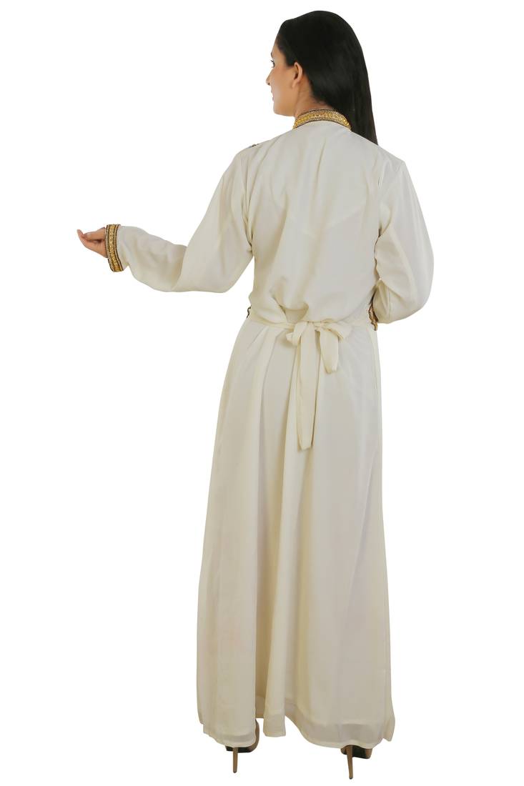 Cream Georgette Embroidered Zari Work Islamic Kaftans