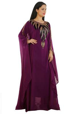 Magenta Georgette Embroidered Zari Work Islamic Kaftans 1