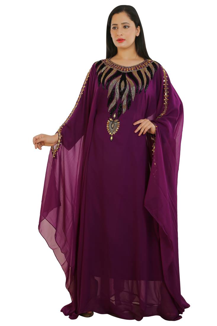 Magenta Georgette Embroidered Zari Work Islamic Kaftans