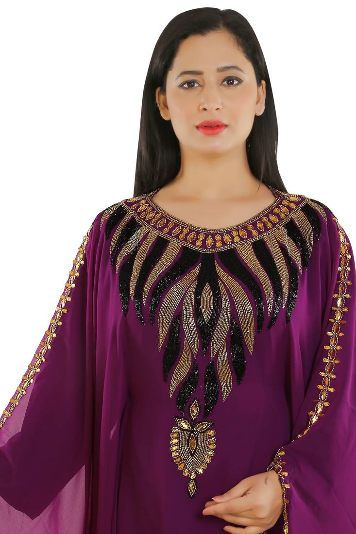 Magenta Georgette Embroidered Zari Work Islamic Kaftans