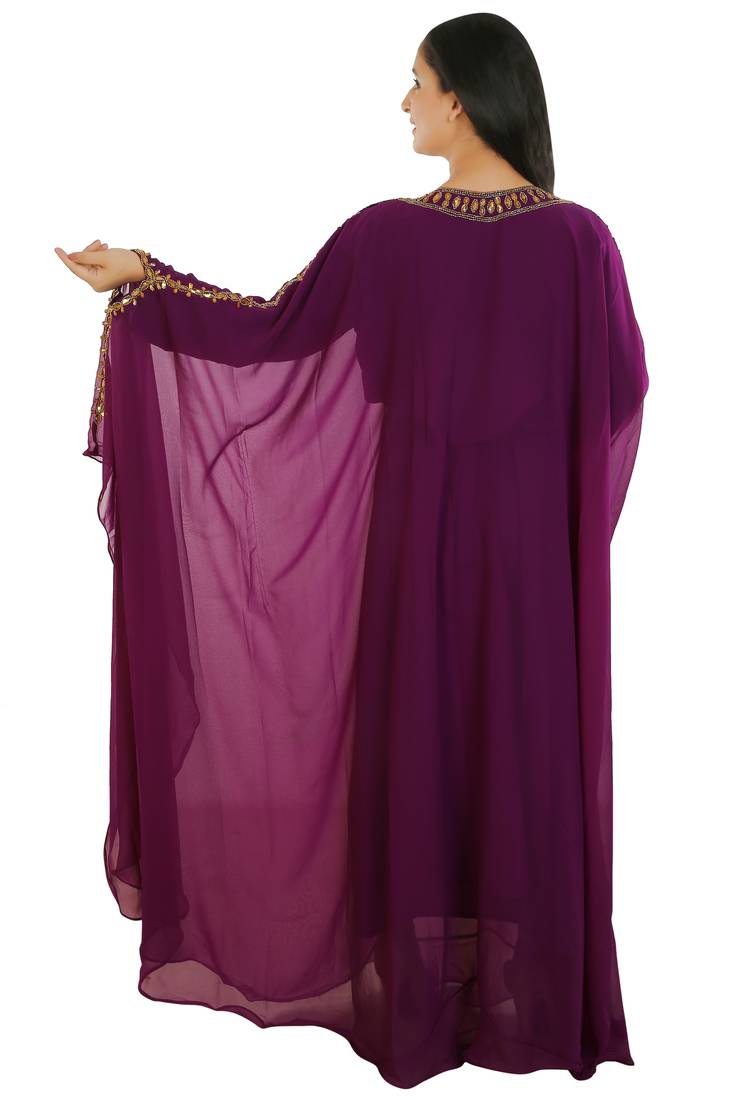 Magenta Georgette Embroidered Zari Work Islamic Kaftans
