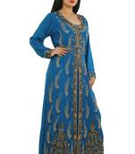 Turquoise Georgette Embroidered Zari Work Islamic Kaftans