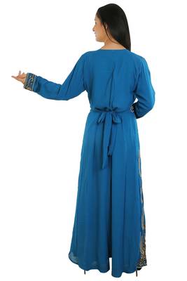 Turquoise Georgette Embroidered Zari Work Islamic Kaftans 4