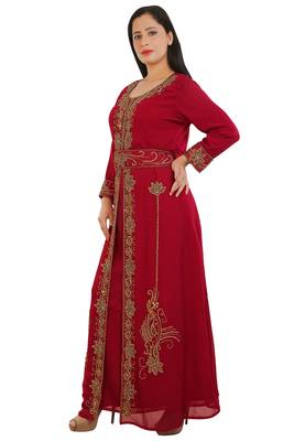 Red Georgette Embroidered Zari Work Islamic Kaftans 1