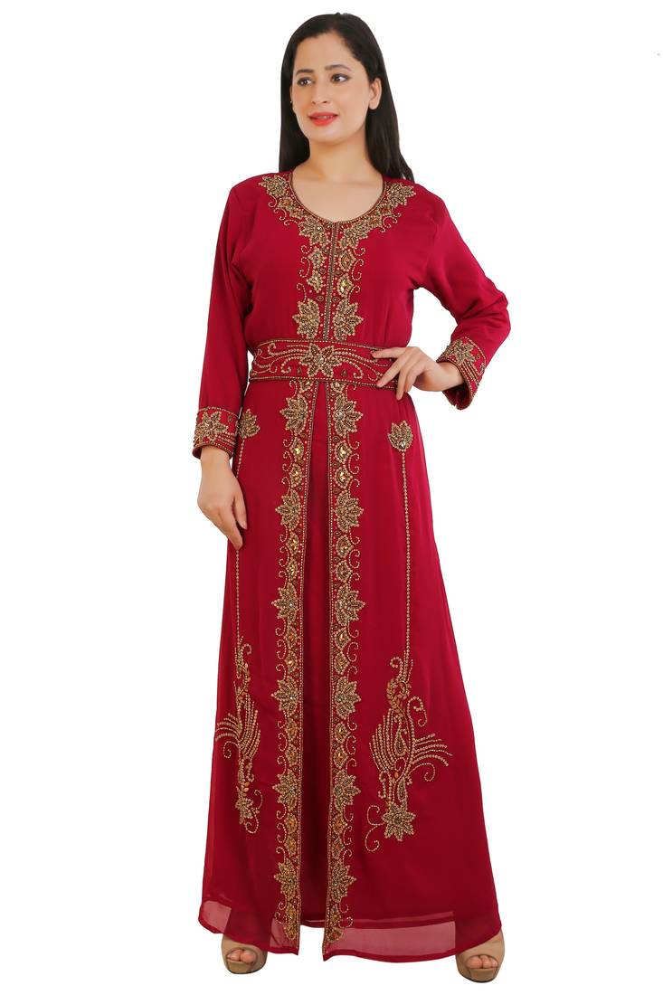 Red Georgette Embroidered Zari Work Islamic Kaftans