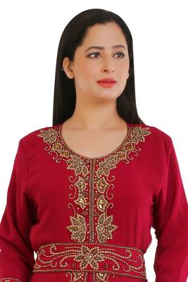 Red Georgette Embroidered Zari Work Islamic Kaftans 3