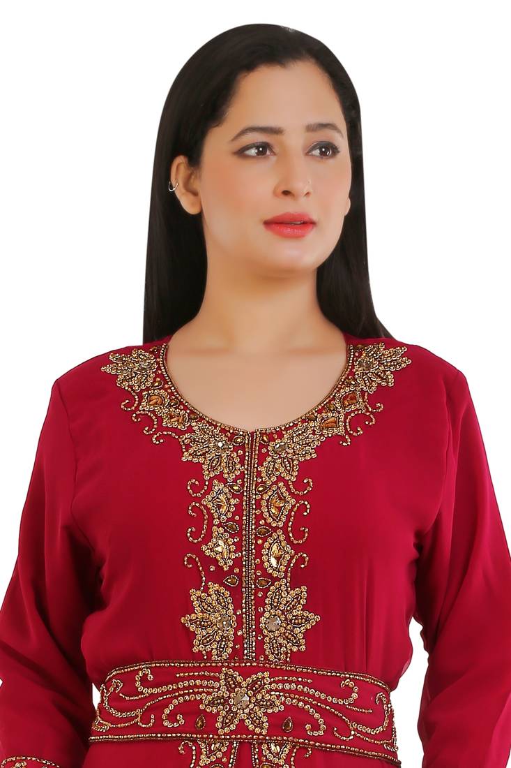 Red Georgette Embroidered Zari Work Islamic Kaftans