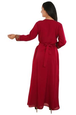 Red Georgette Embroidered Zari Work Islamic Kaftans 4