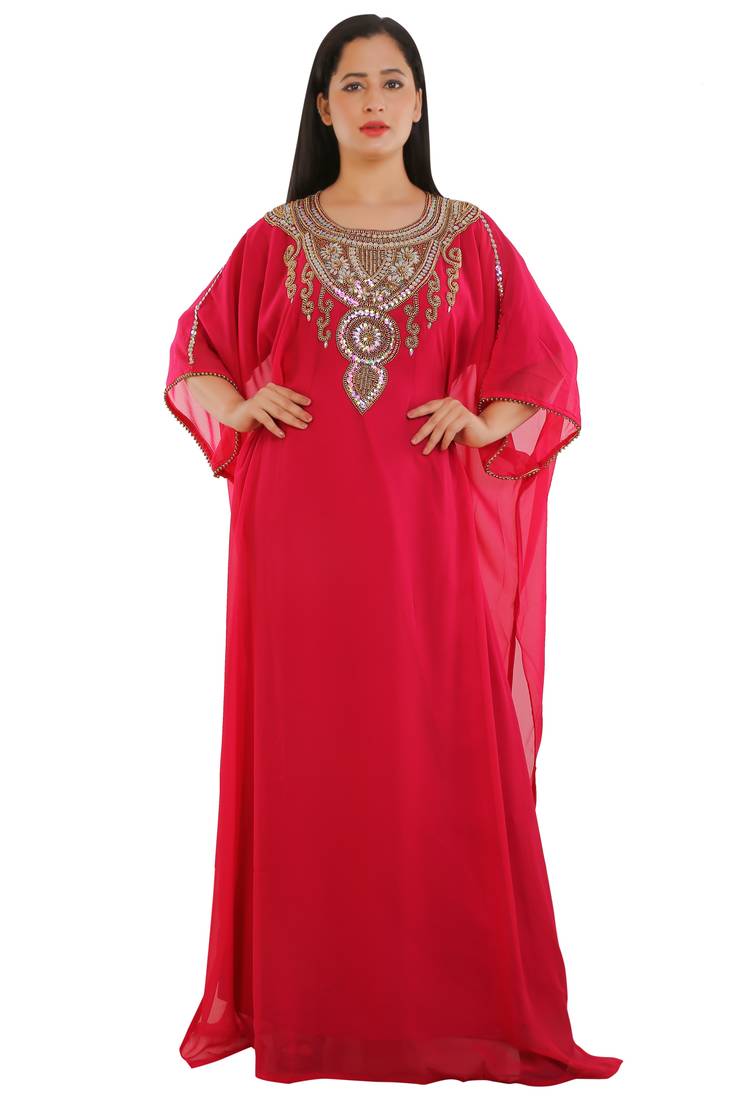 Pink Georgette Embroidered Zari Work Islamic Kaftans