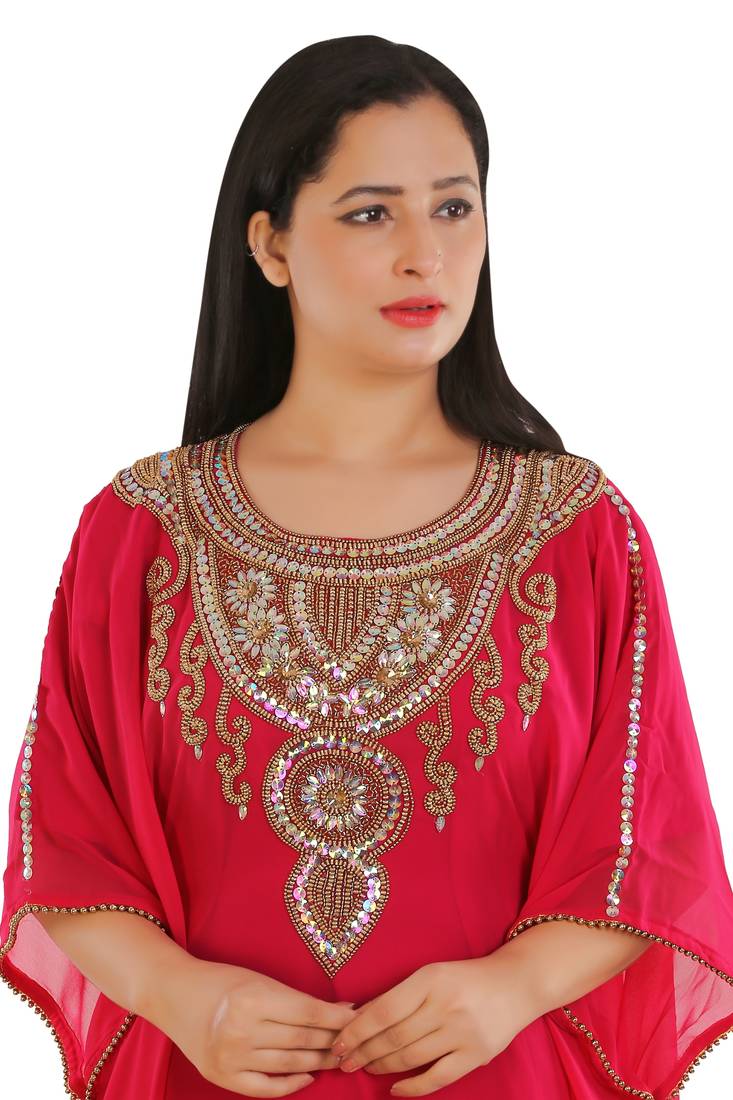 Pink Georgette Embroidered Zari Work Islamic Kaftans