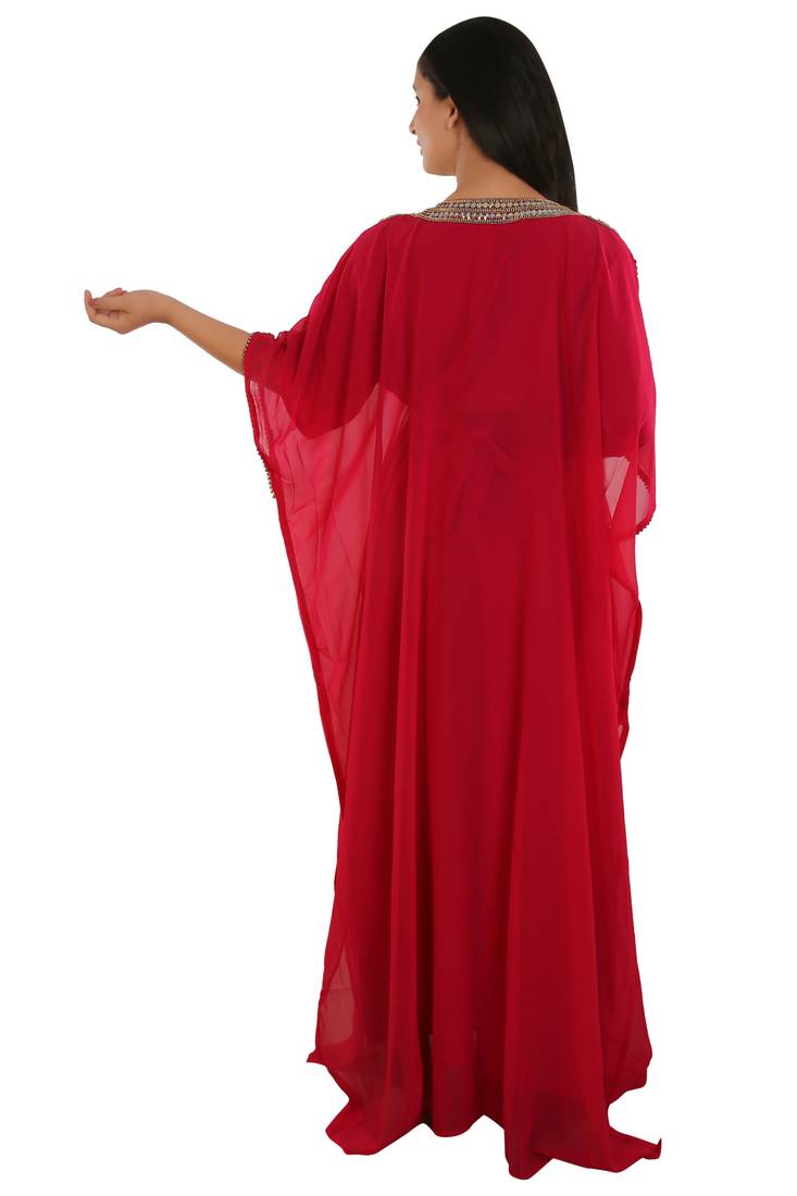 Pink Georgette Embroidered Zari Work Islamic Kaftans