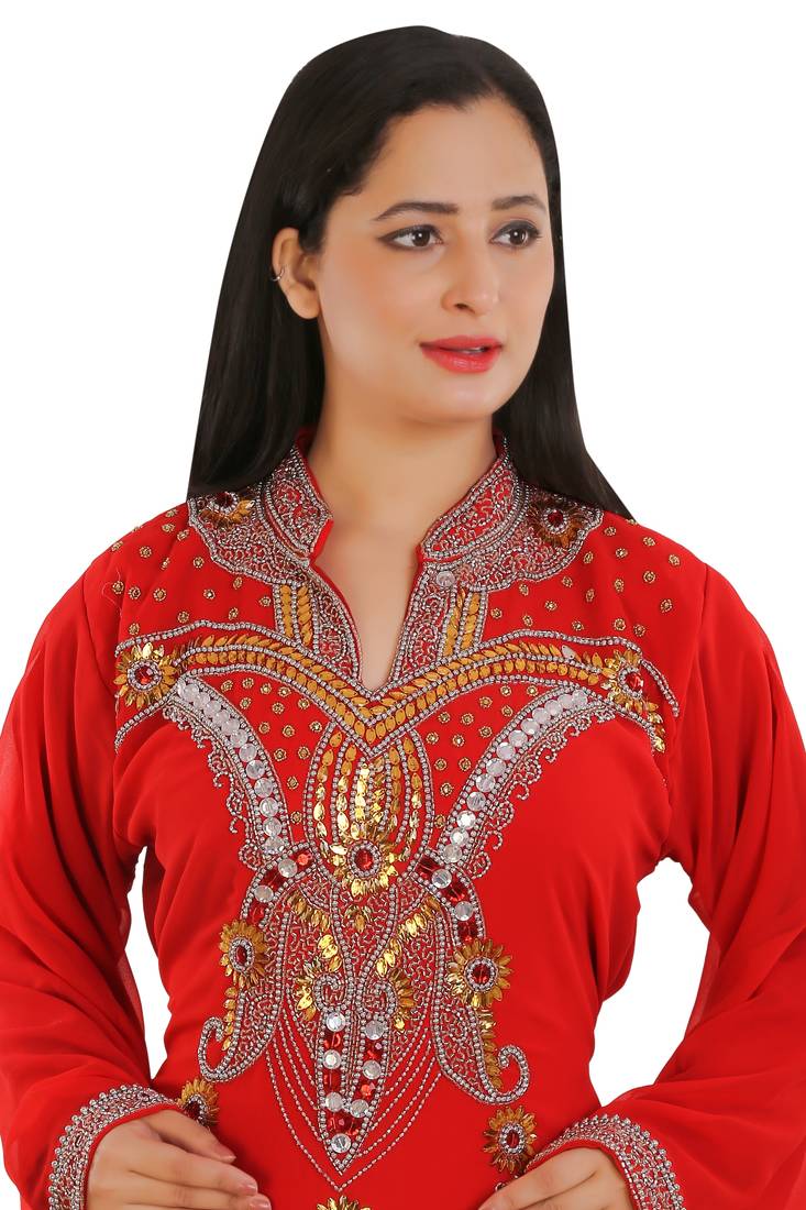 Red Georgette Embroidered Zari Work Islamic Kaftans