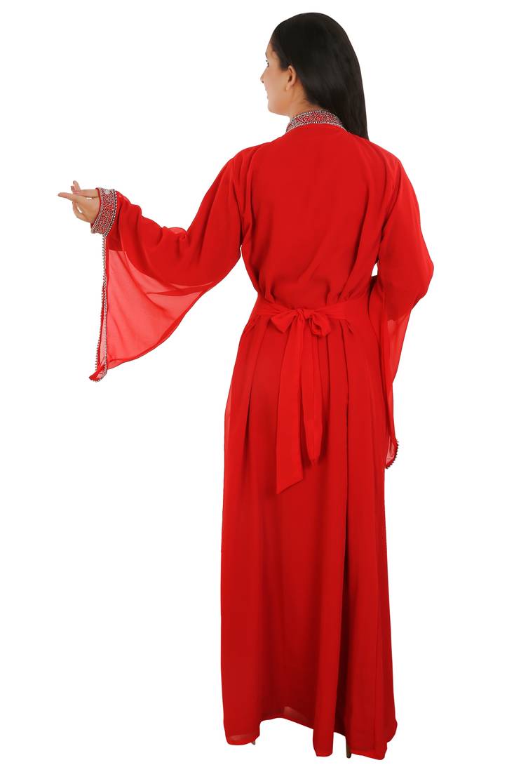 Red Georgette Embroidered Zari Work Islamic Kaftans