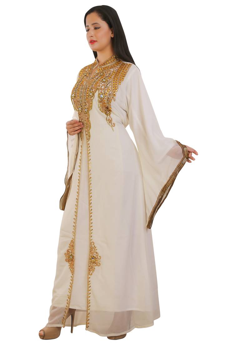 Cream Georgette Embroidered Zari Work Islamic Kaftans