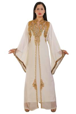 Cream Georgette Embroidered Zari Work Islamic Kaftans 3