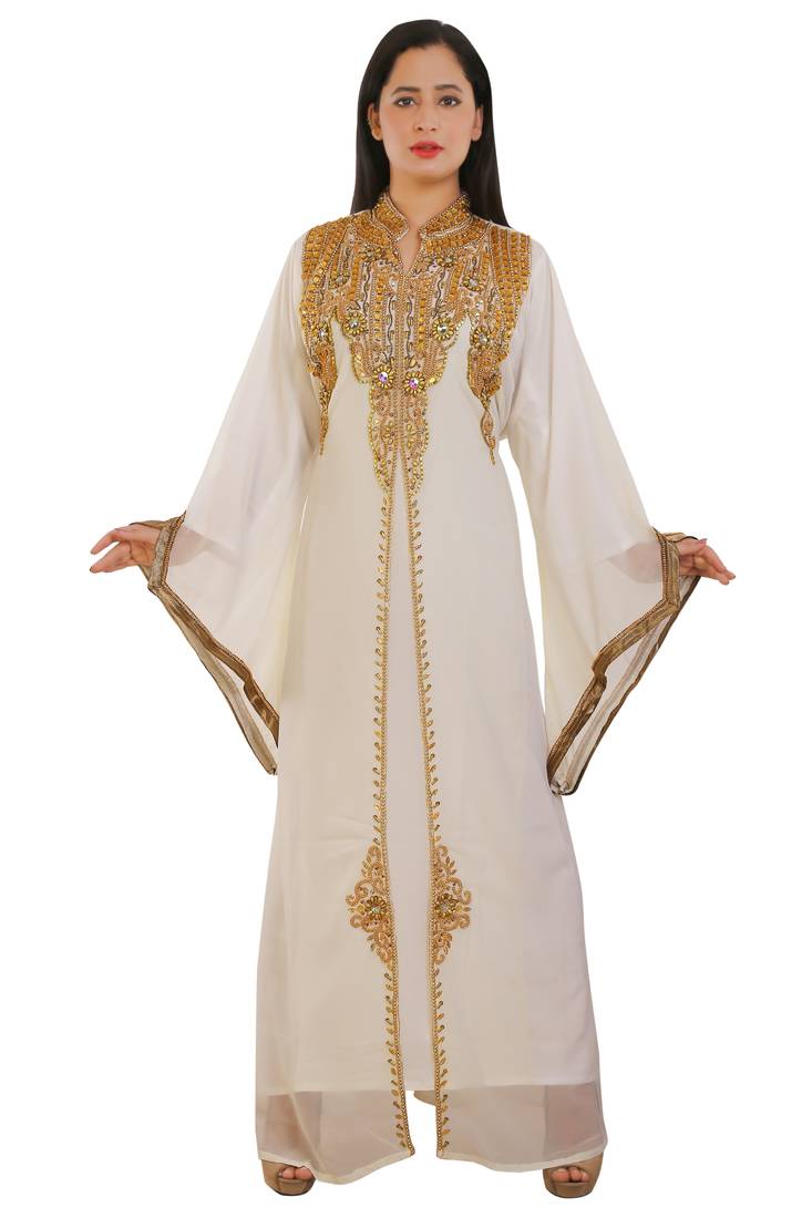 Cream Georgette Embroidered Zari Work Islamic Kaftans