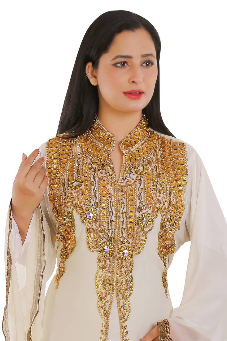 Cream Georgette Embroidered Zari Work Islamic Kaftans