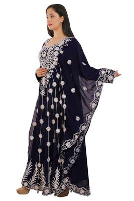 Navy Blue Georgette Embroidered Zari Work Islamic Kaftans 1