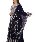 Navy Blue Georgette Embroidered Zari Work Islamic Kaftans