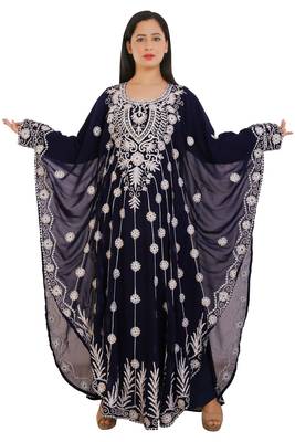 Navy Blue Georgette Embroidered Zari Work Islamic Kaftans 2