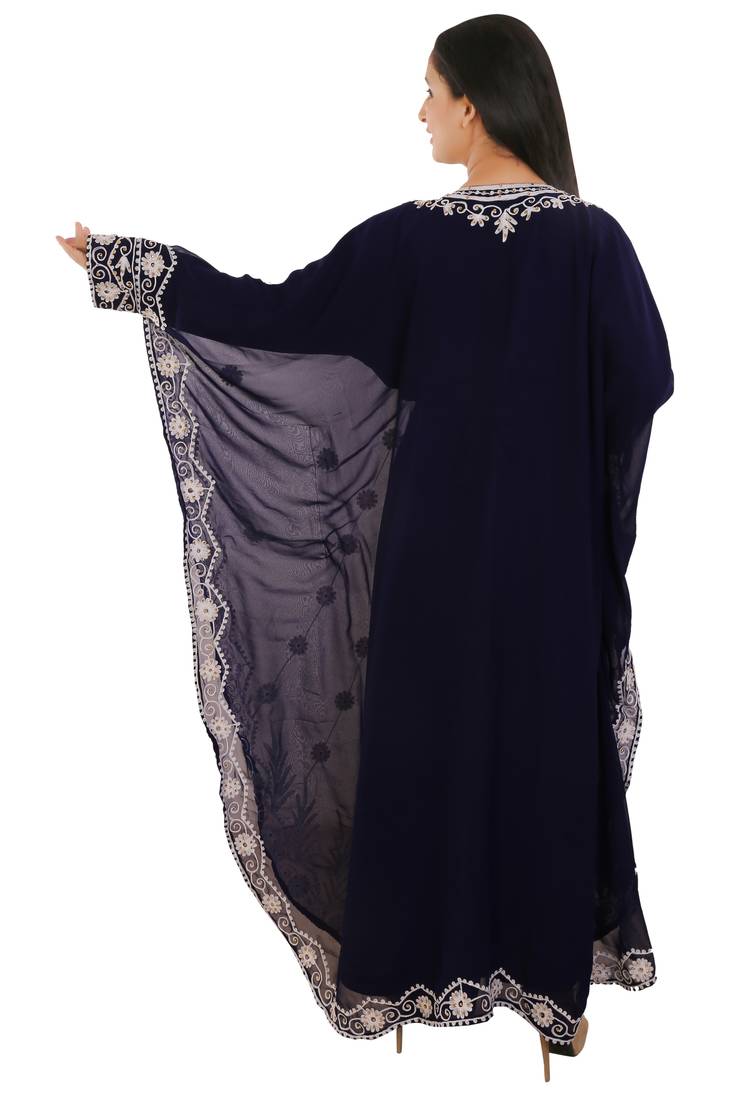 Navy Blue Georgette Embroidered Zari Work Islamic Kaftans